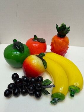 Hand-Blown Glass Fruit Sculpture Set - set of 5